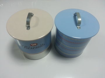 Κίνα Χρωματισμένα εμπορευματοκιβώτια μπισκότων κασσίτερου μετάλλων με τη λαβή στο καπάκι, πάχος 0.25mm προμηθευτής